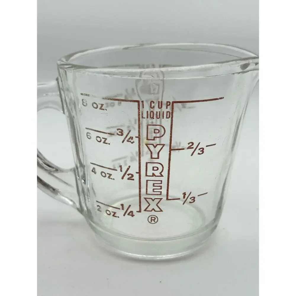 Vintage PYREX 508 Measuring Cup 1 Cup 8 oz Red Letter Open D Handle USA Glass